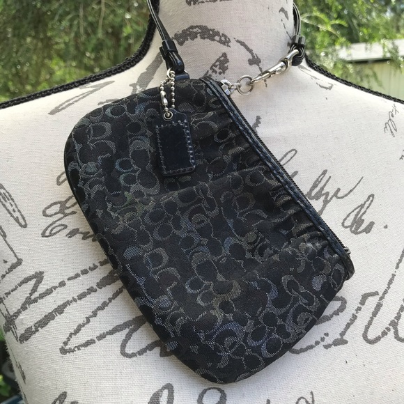 Small Black Fabric Coach Wristlet - Picture 3 of 5